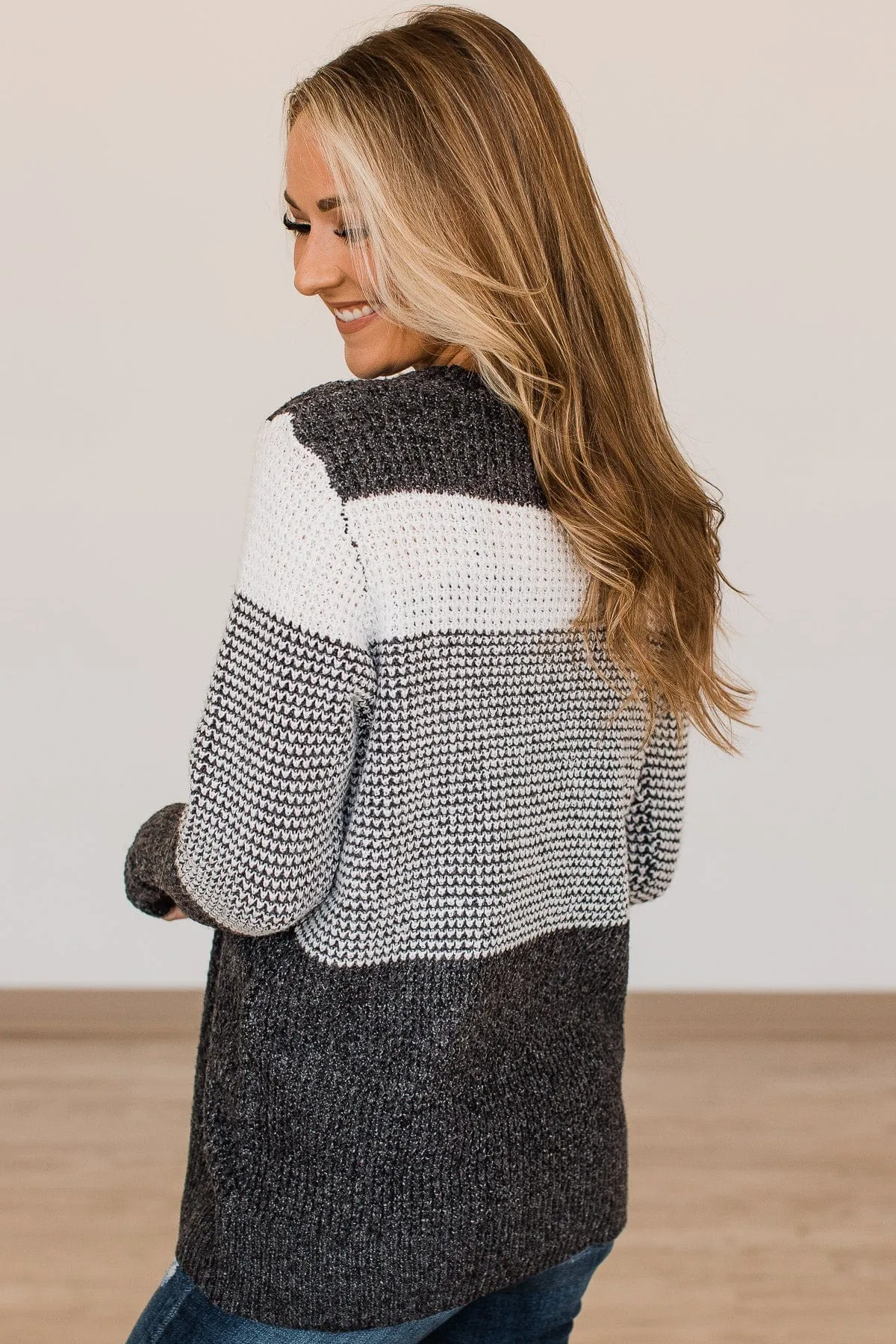 Enjoying Life Color Block Knit Sweater- Ivory & Charcoal