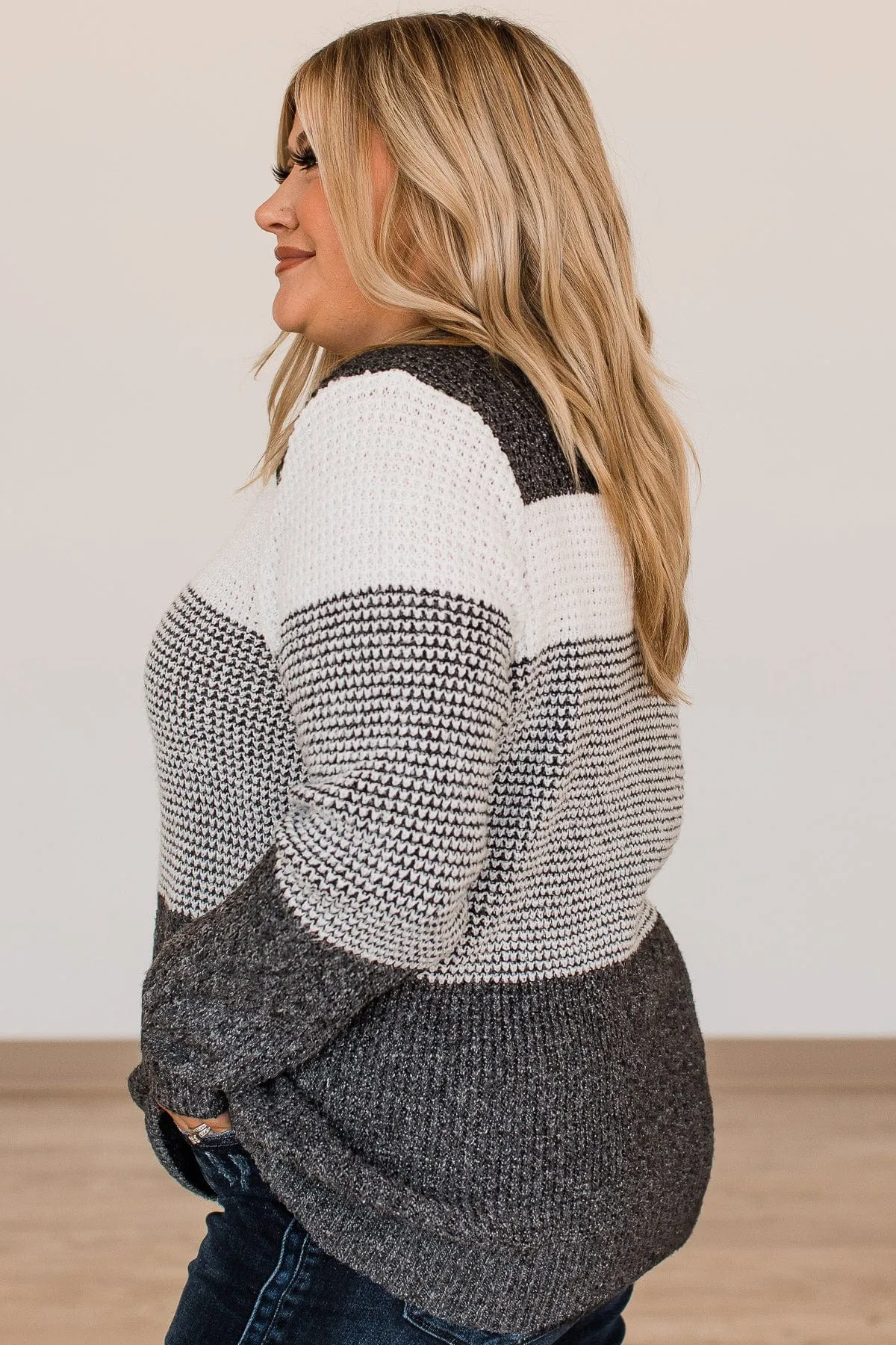 Enjoying Life Color Block Knit Sweater- Ivory & Charcoal