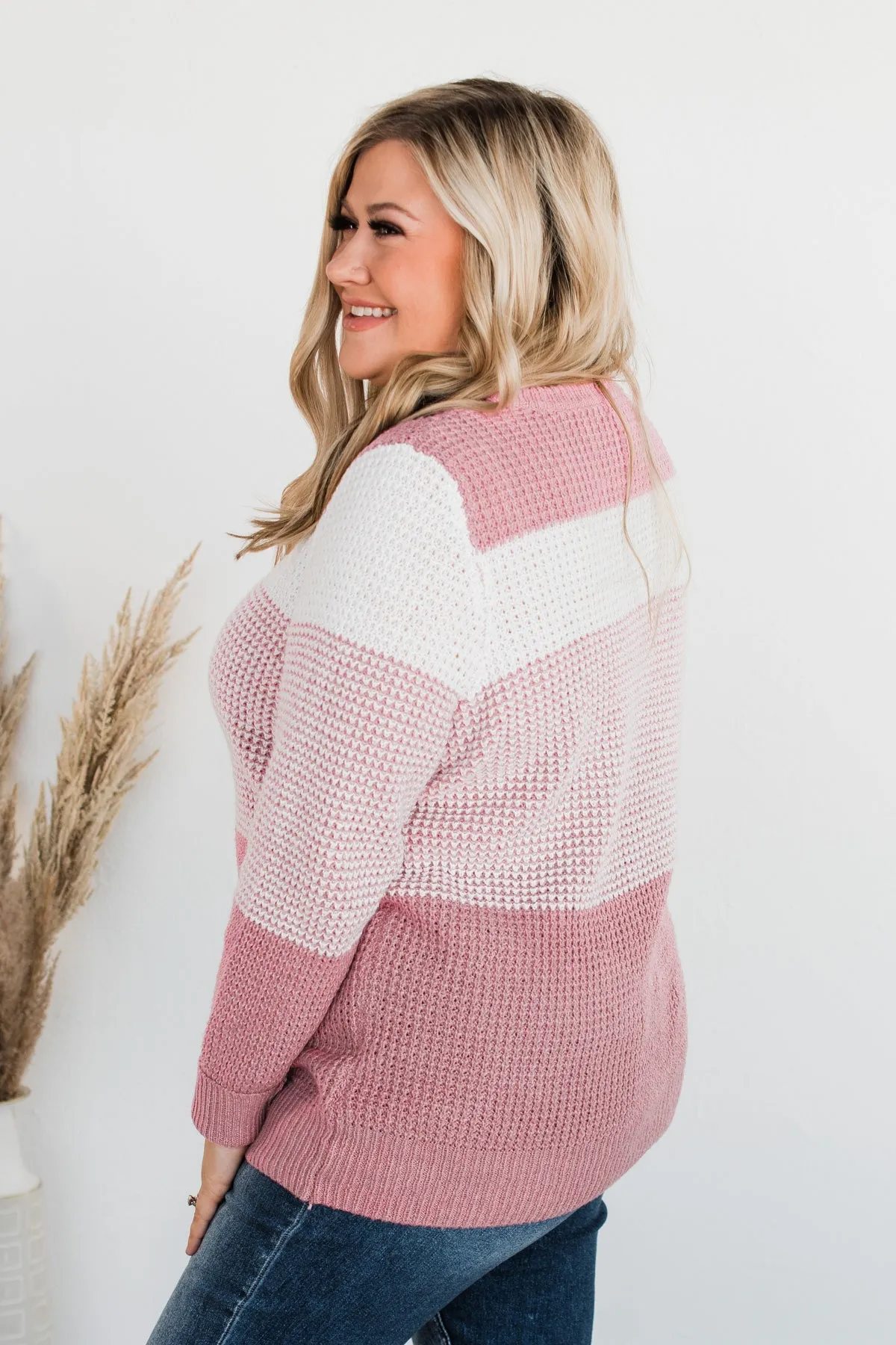 Enjoying Life Color Block Knit Sweater- Pink & Ivory