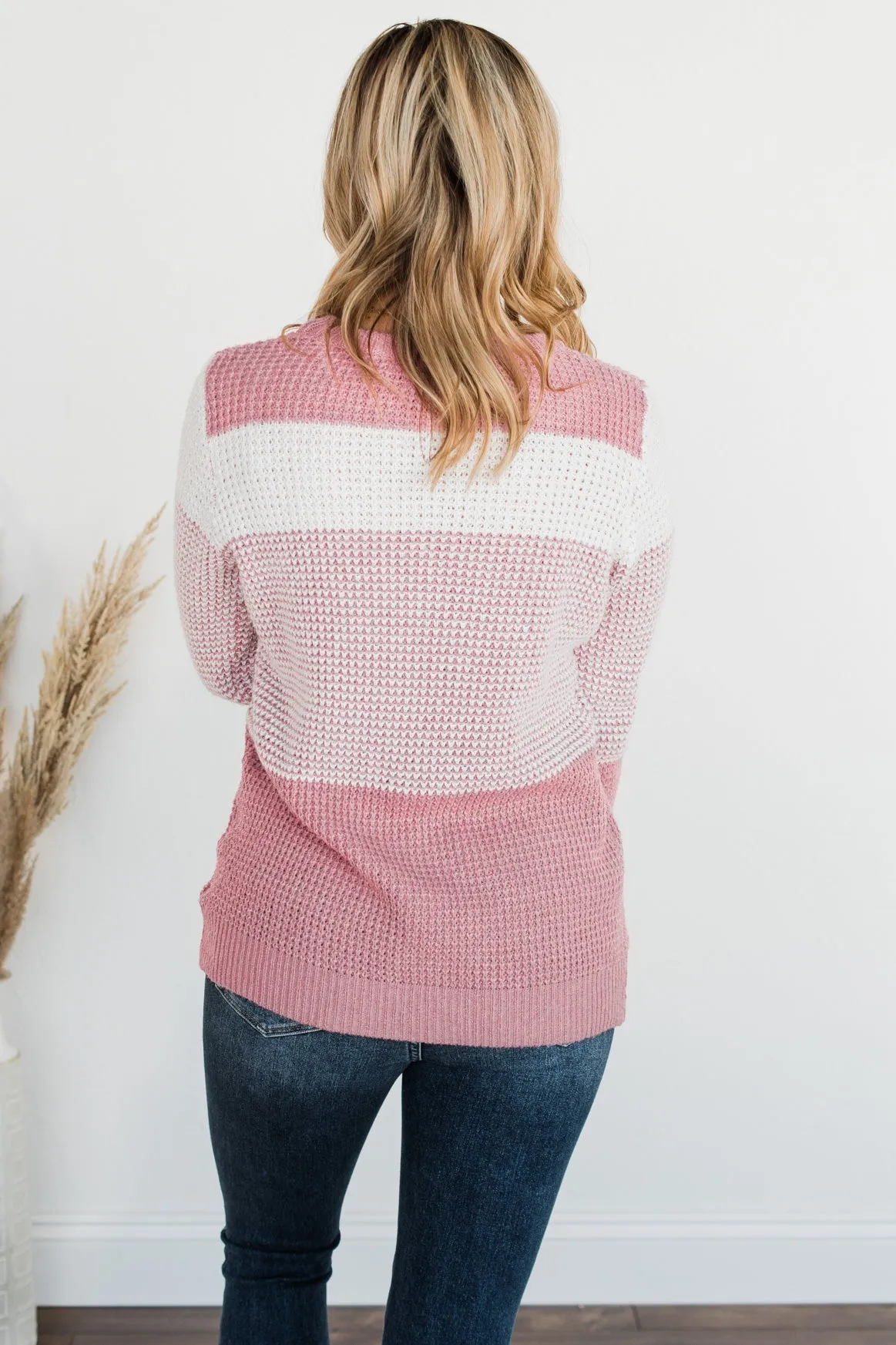 Enjoying Life Color Block Knit Sweater- Pink & Ivory