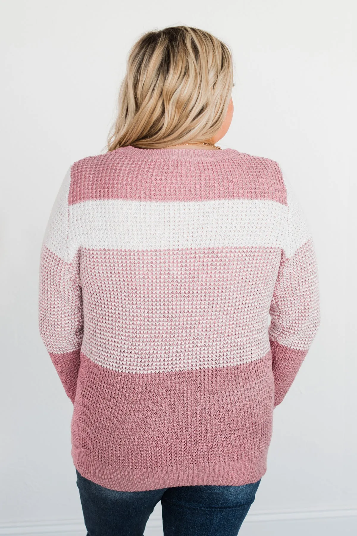 Enjoying Life Color Block Knit Sweater- Pink & Ivory