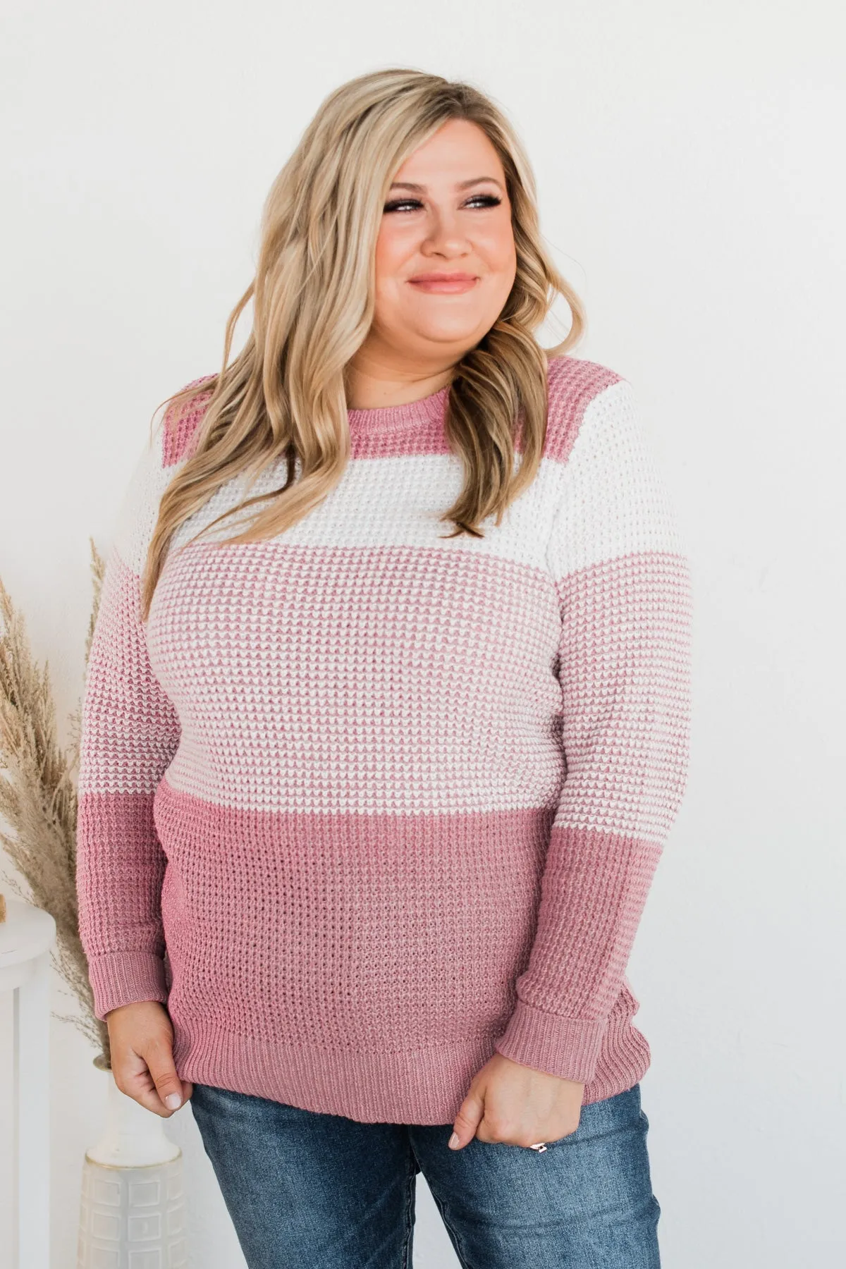 Enjoying Life Color Block Knit Sweater- Pink & Ivory