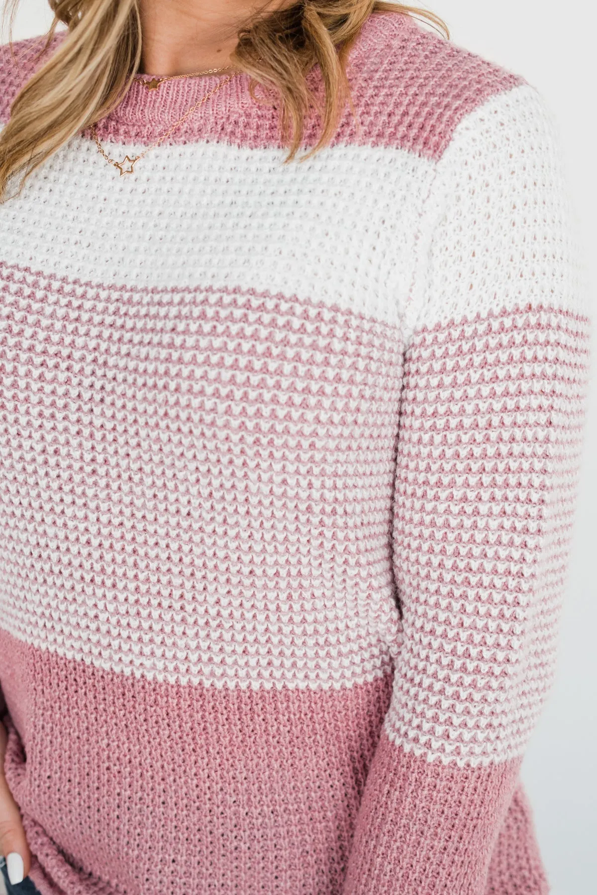 Enjoying Life Color Block Knit Sweater- Pink & Ivory