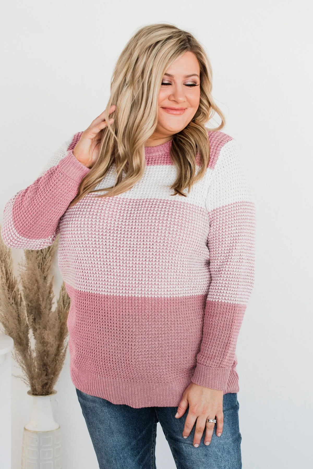 Enjoying Life Color Block Knit Sweater- Pink & Ivory