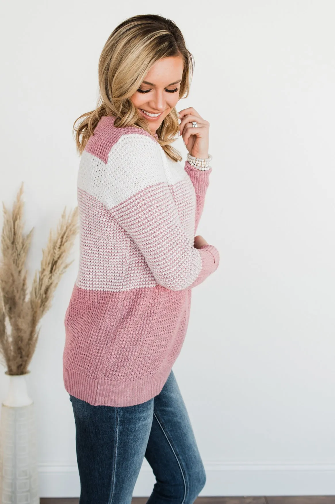 Enjoying Life Color Block Knit Sweater- Pink & Ivory