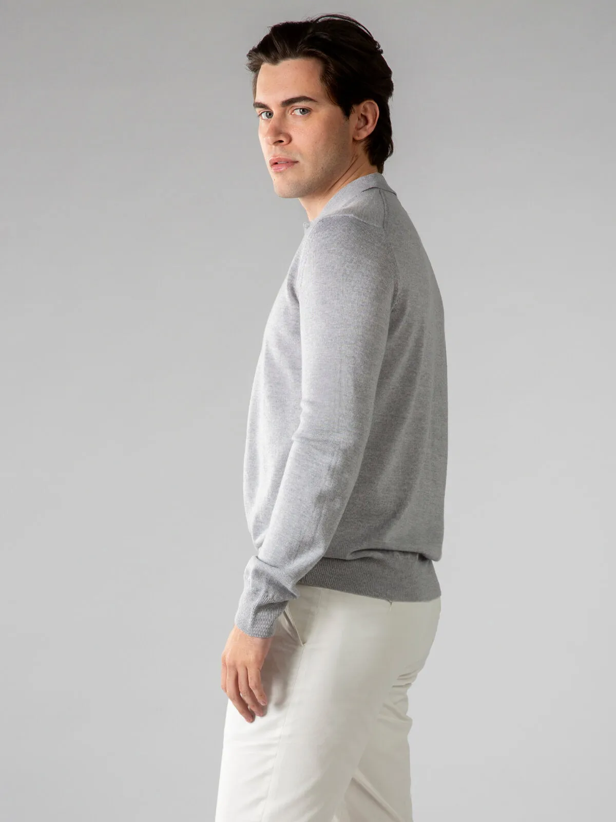 Extrafine Merino Polo Light Grey