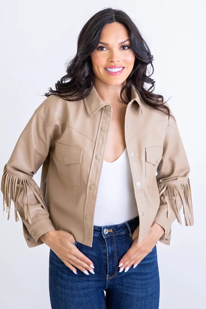 Faux Leather Fringe Jacket