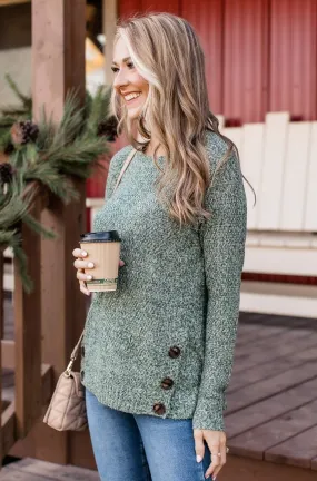 Find A Way Button Knit Sweater- Forest Green