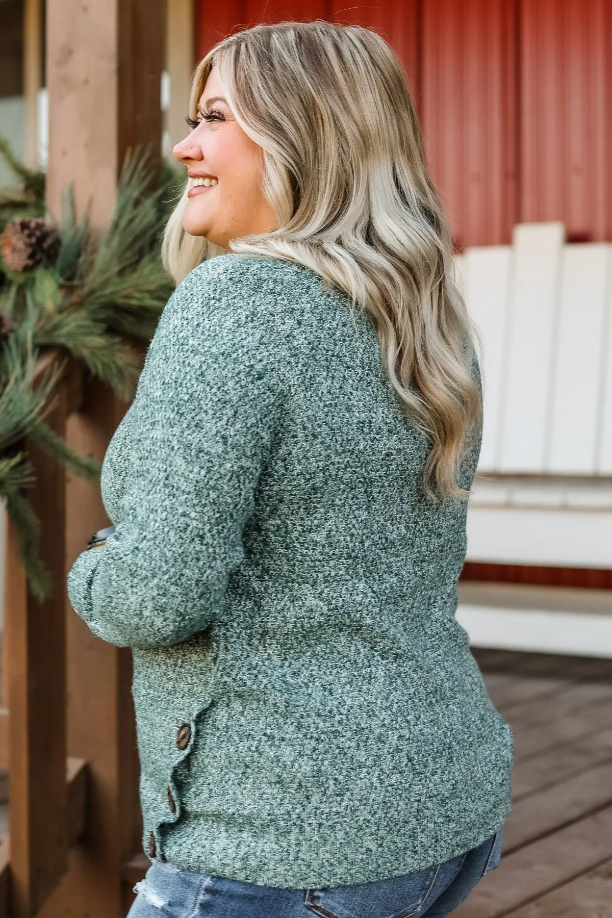 Find A Way Button Knit Sweater- Forest Green