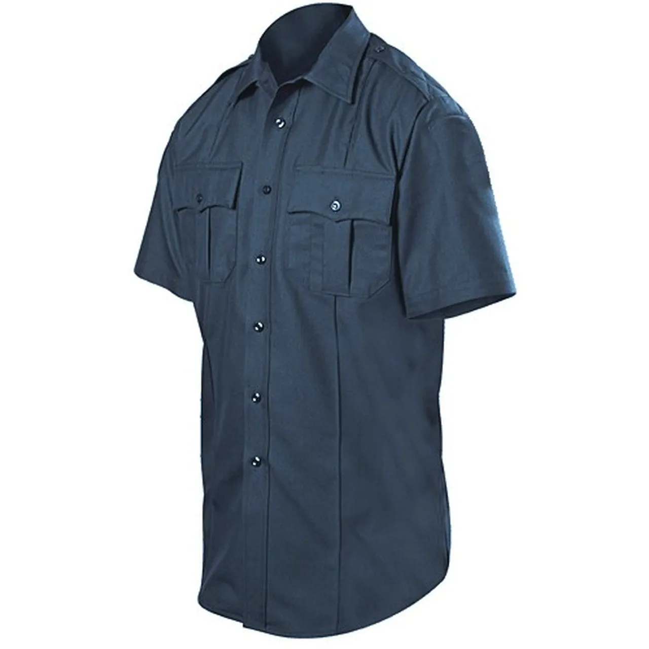 Firemen Police Public Safety | Wool Blend Short Sleeve Navy Uniform Collared Shirt | Class Act Polywool Dark Blue Button Down Du