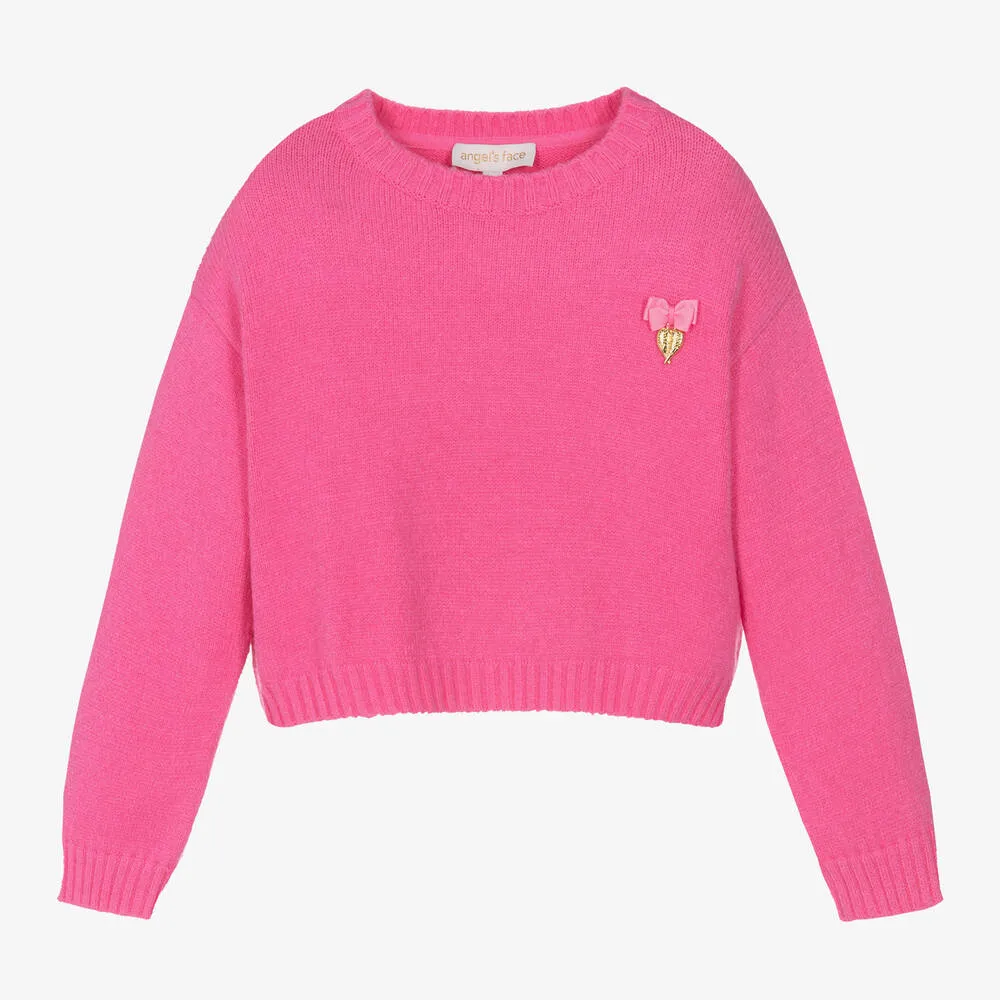 Girls Pink Diamanté Wings Sweater