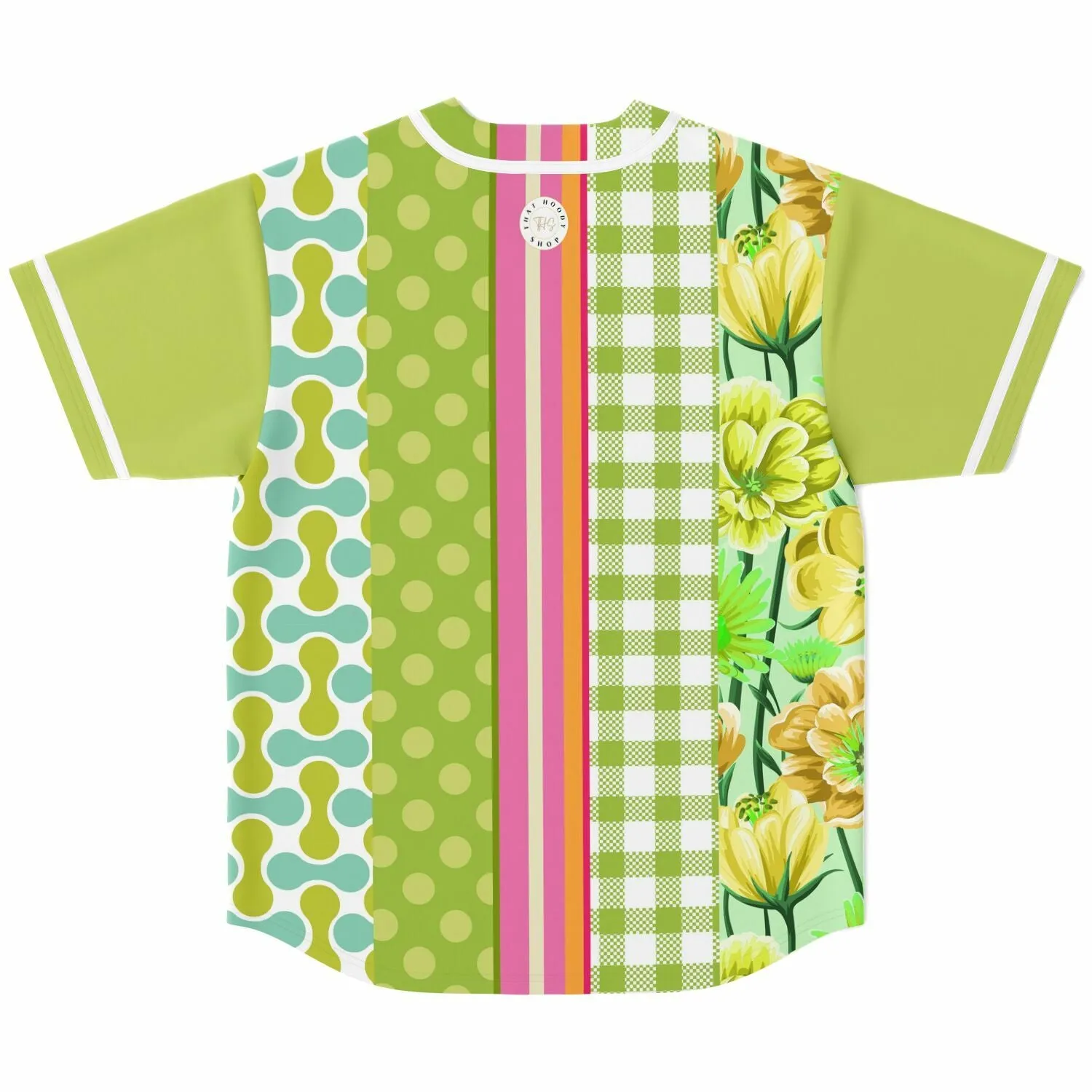 Green Anjou Pear Striped Patchwork Button Front Jersey