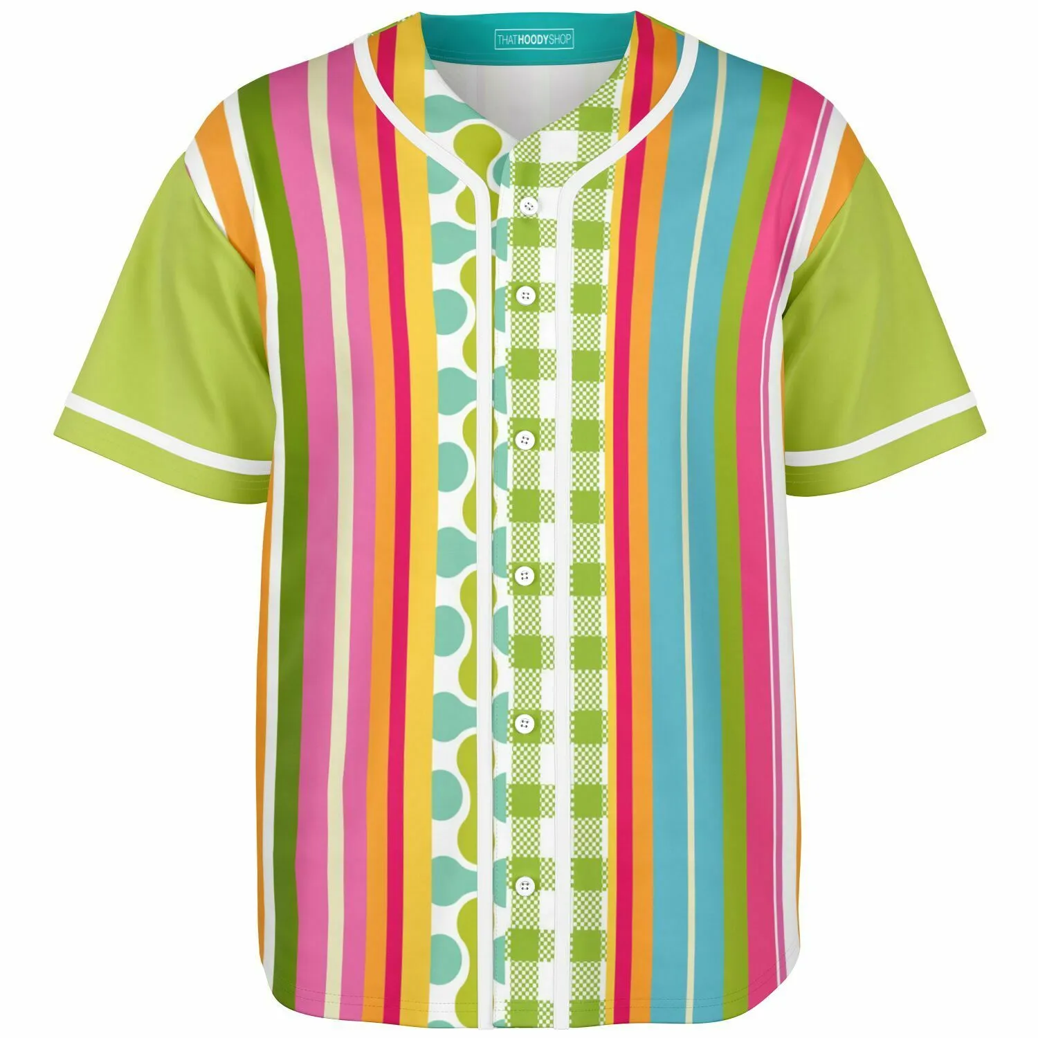 Green Anjou Pear Striped Patchwork Button Front Jersey