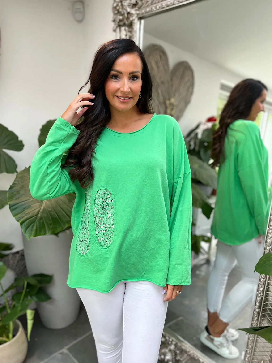 Green Sequin Detail Sweatshirt Davina