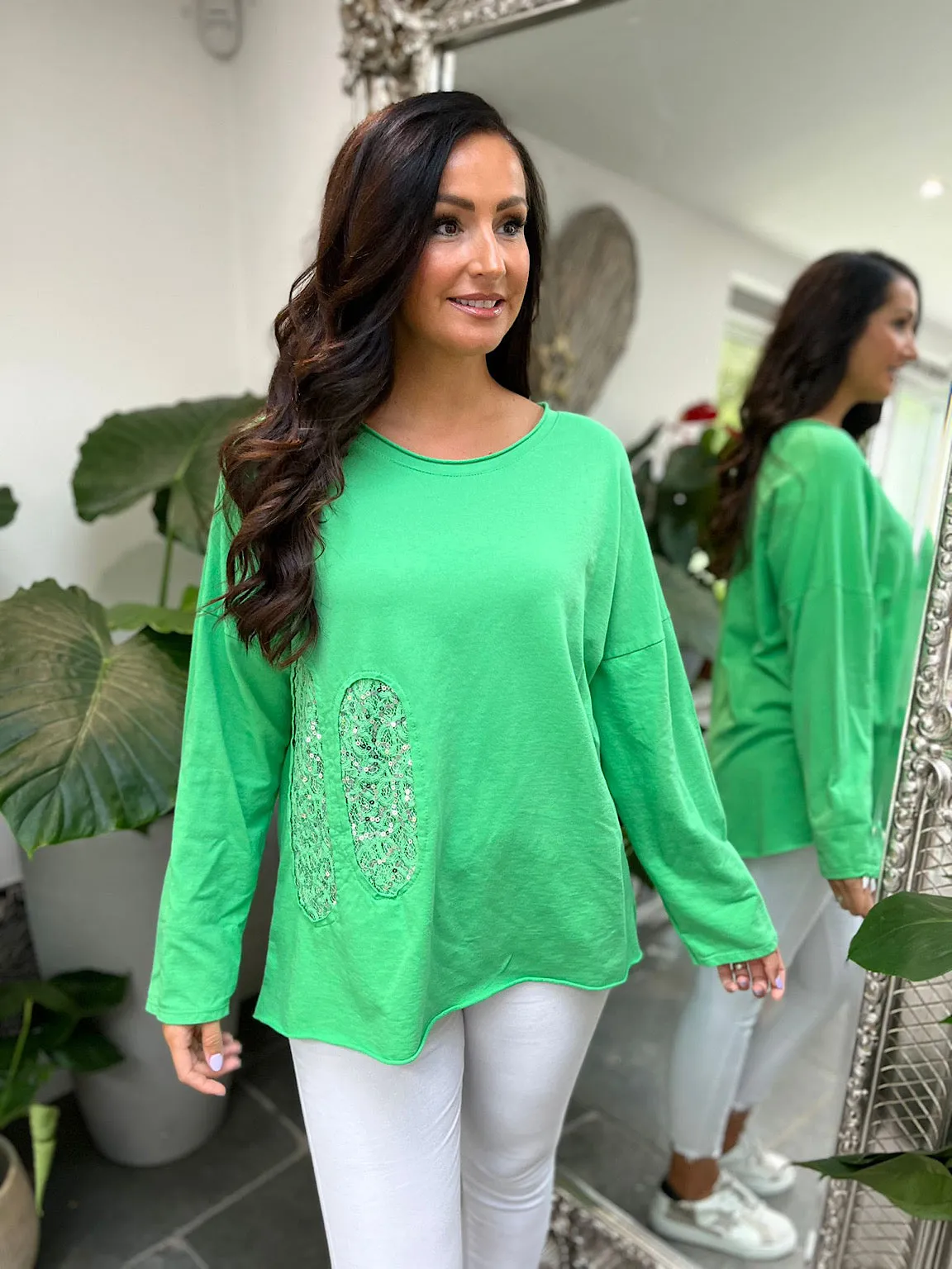 Green Sequin Detail Sweatshirt Davina