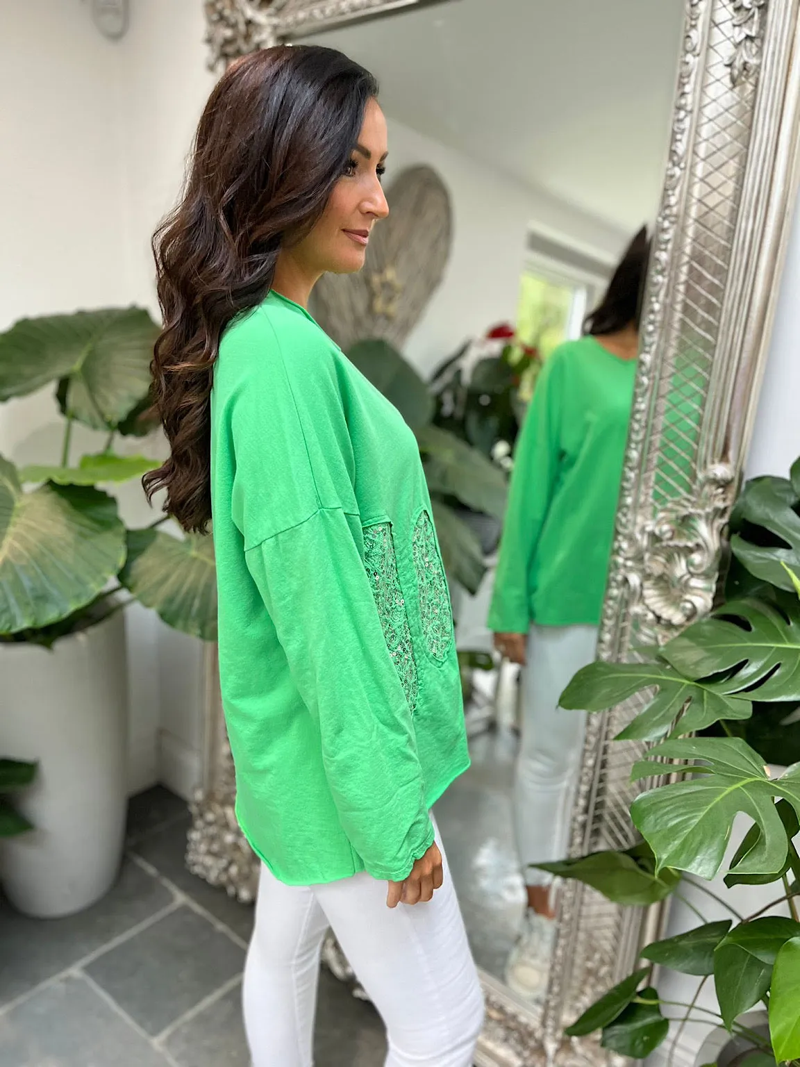 Green Sequin Detail Sweatshirt Davina