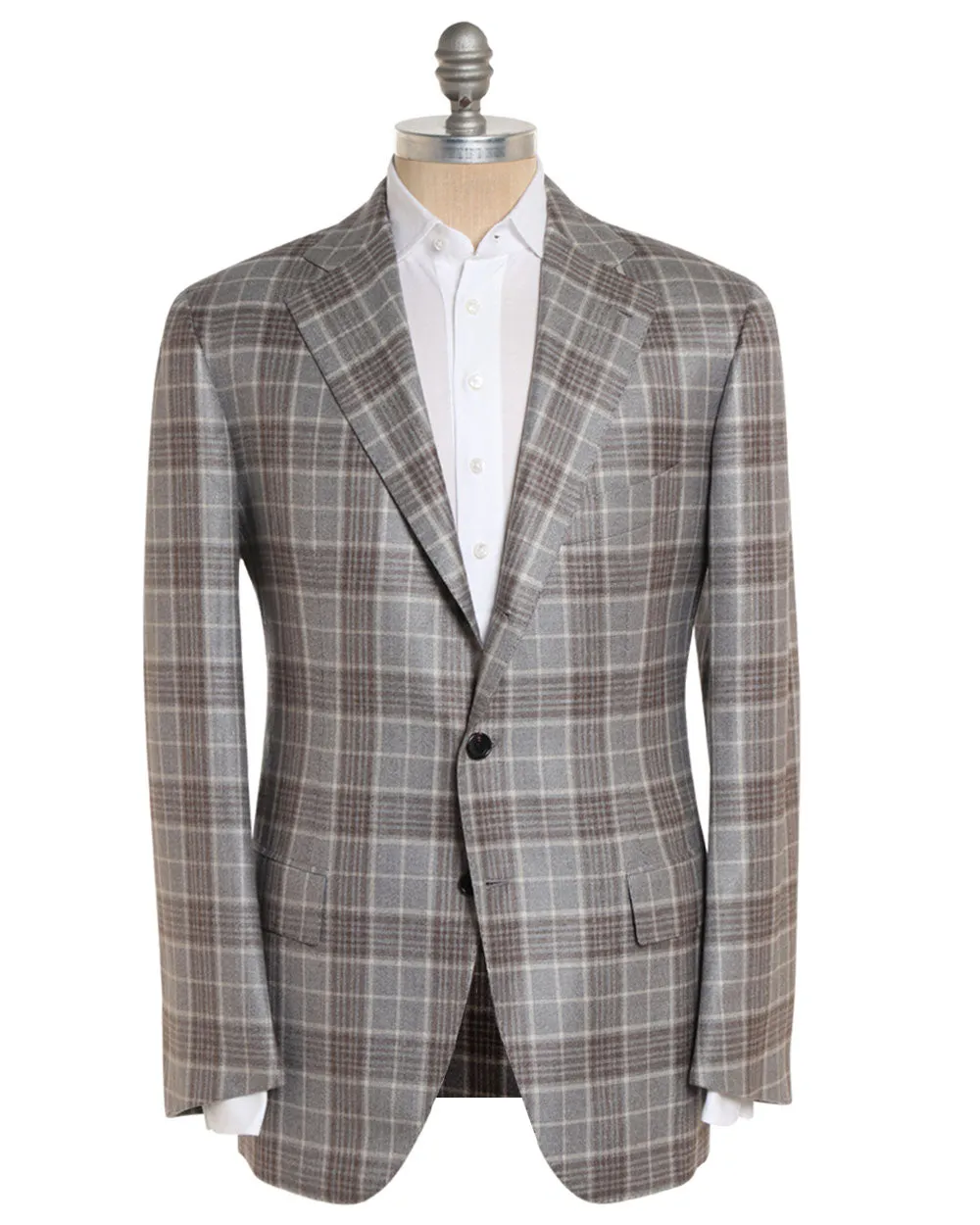 Grey and Brown Silk Blend Plaid Sportcoat