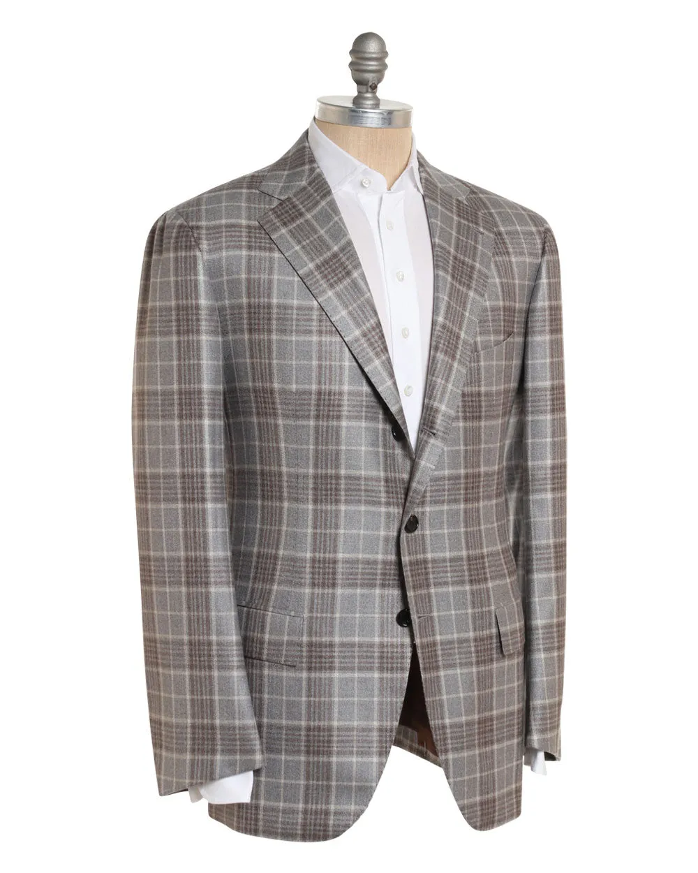 Grey and Brown Silk Blend Plaid Sportcoat