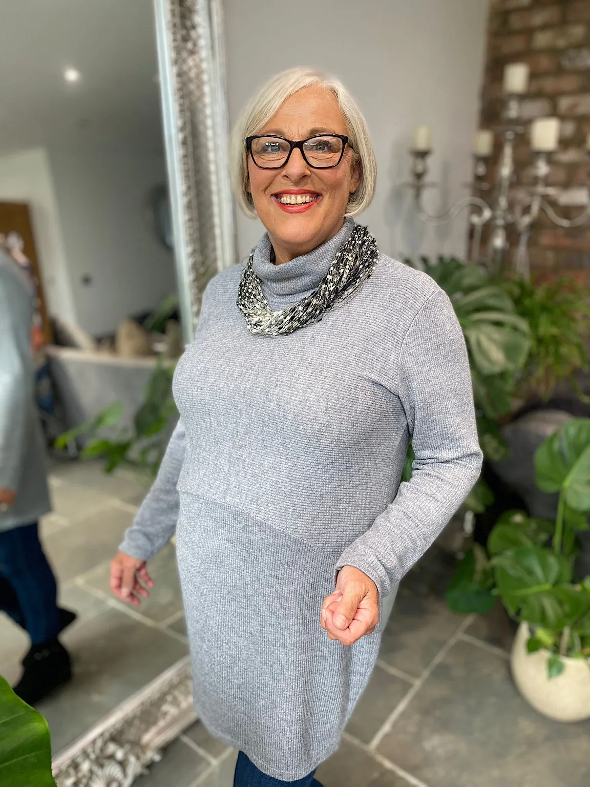 Grey Roll Neck Tunic Dress Kelly