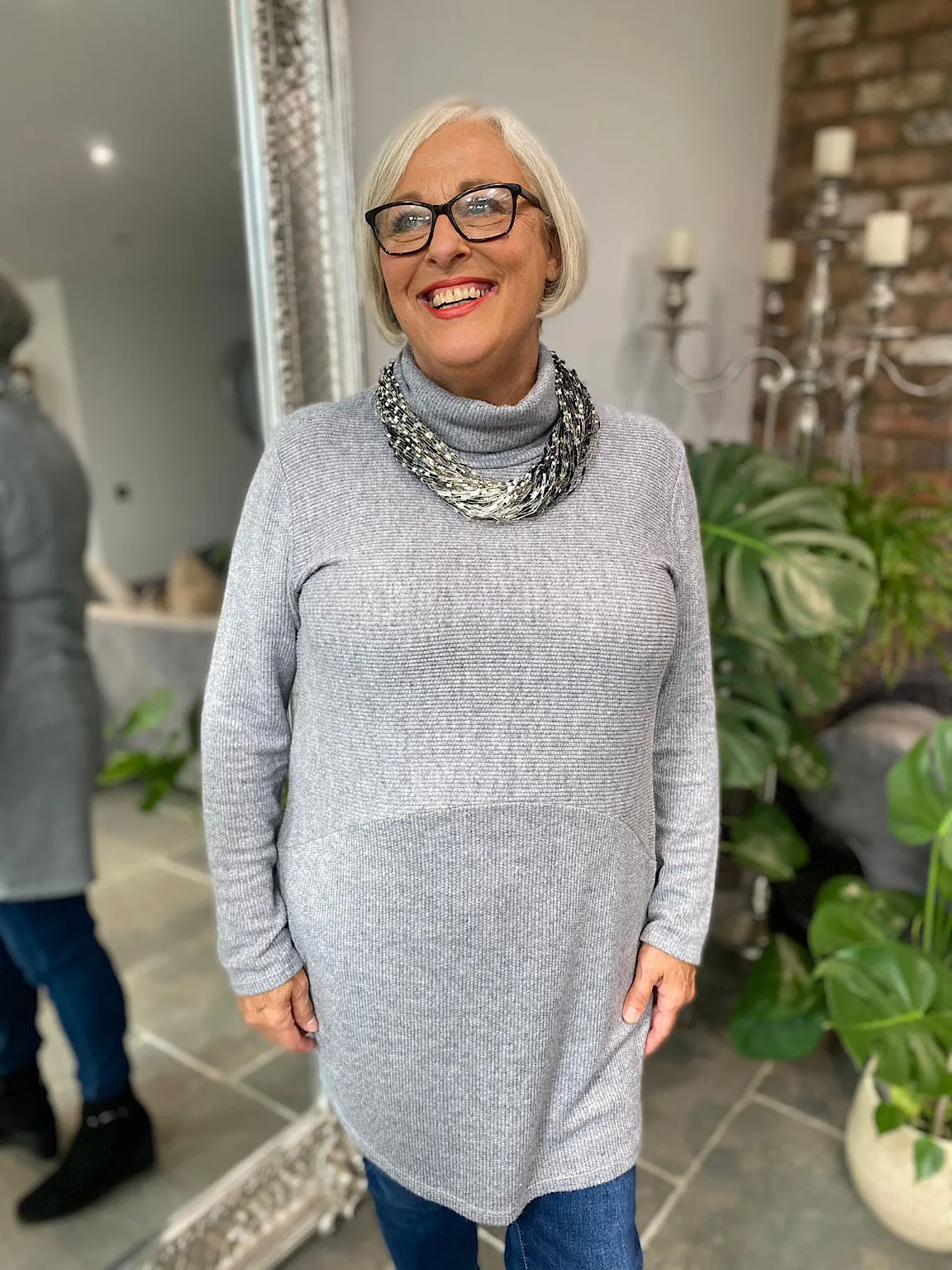 Grey Roll Neck Tunic Dress Kelly