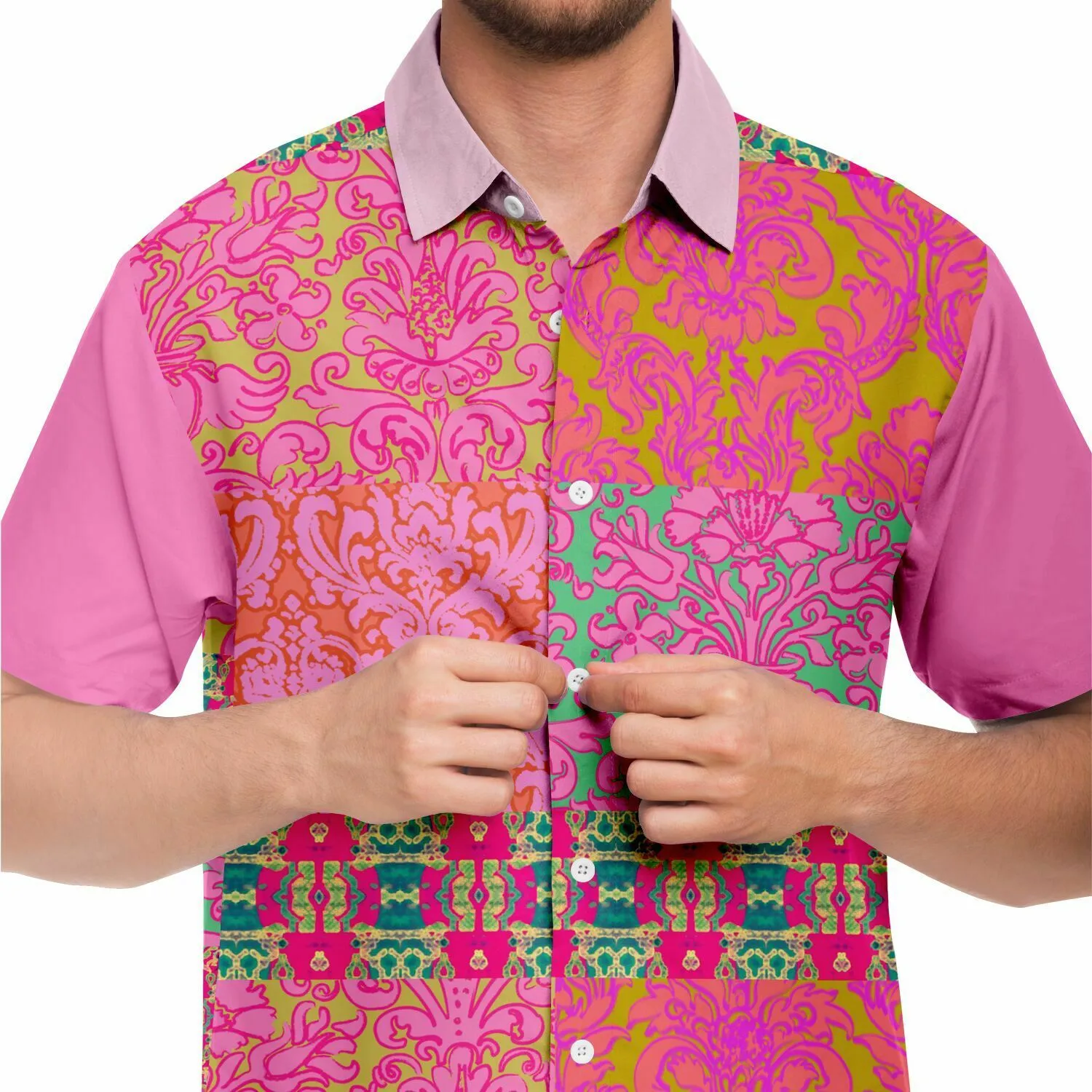 Gypsy Beat Indian Floral Short Sleeve Button Down Shirt