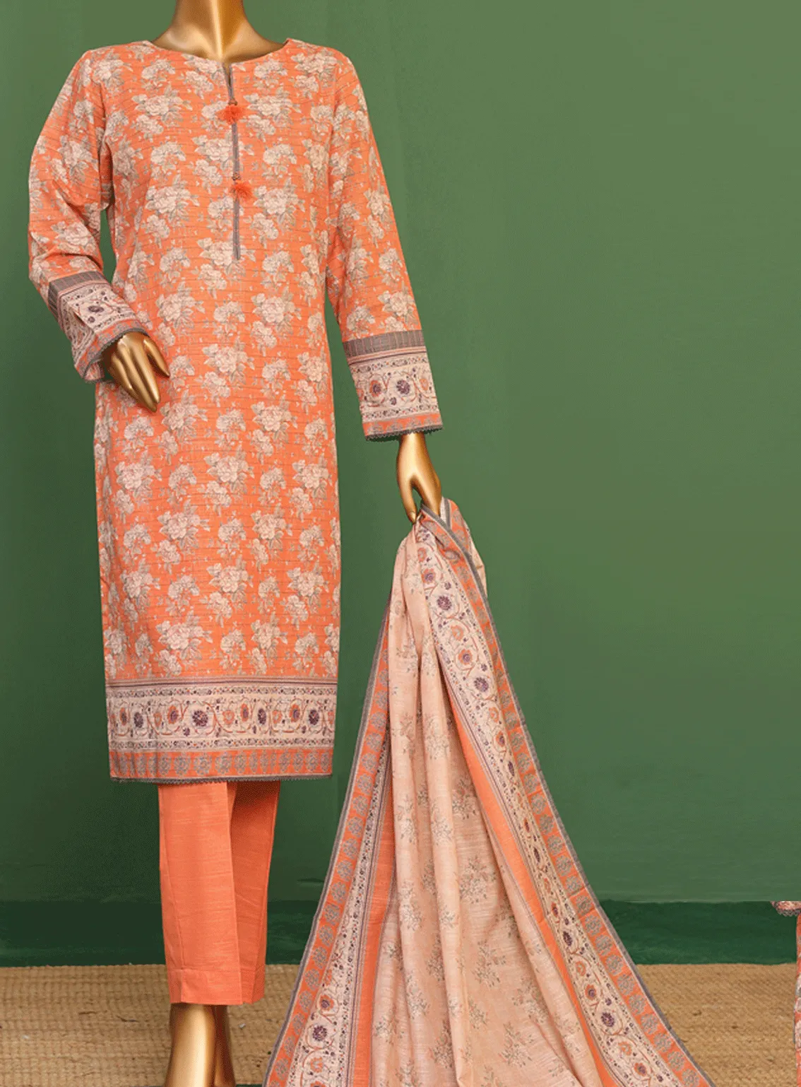 HZ Textile Printed Khaddar Stitch 3 Piece Suit - HZ23RTW PZK-02