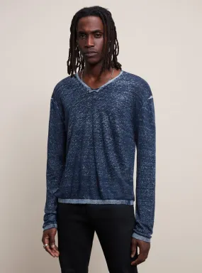 John Varvatos Linen V-Neck Sweater in Navy