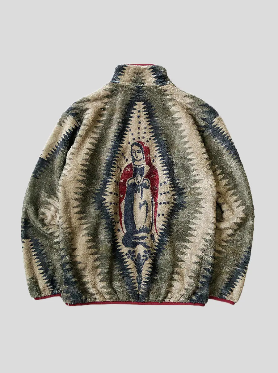 Kapital Thunder Mother Pattern Fleece Snap T Sweater