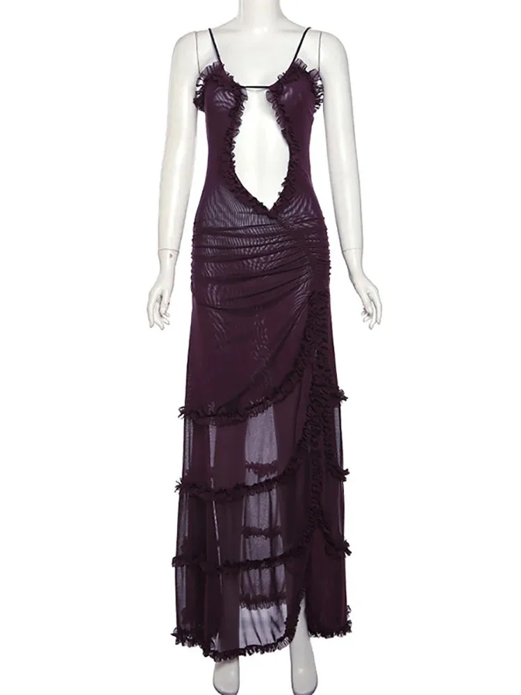 Laila Maxi Dress With Ruffle Bottom - Purple