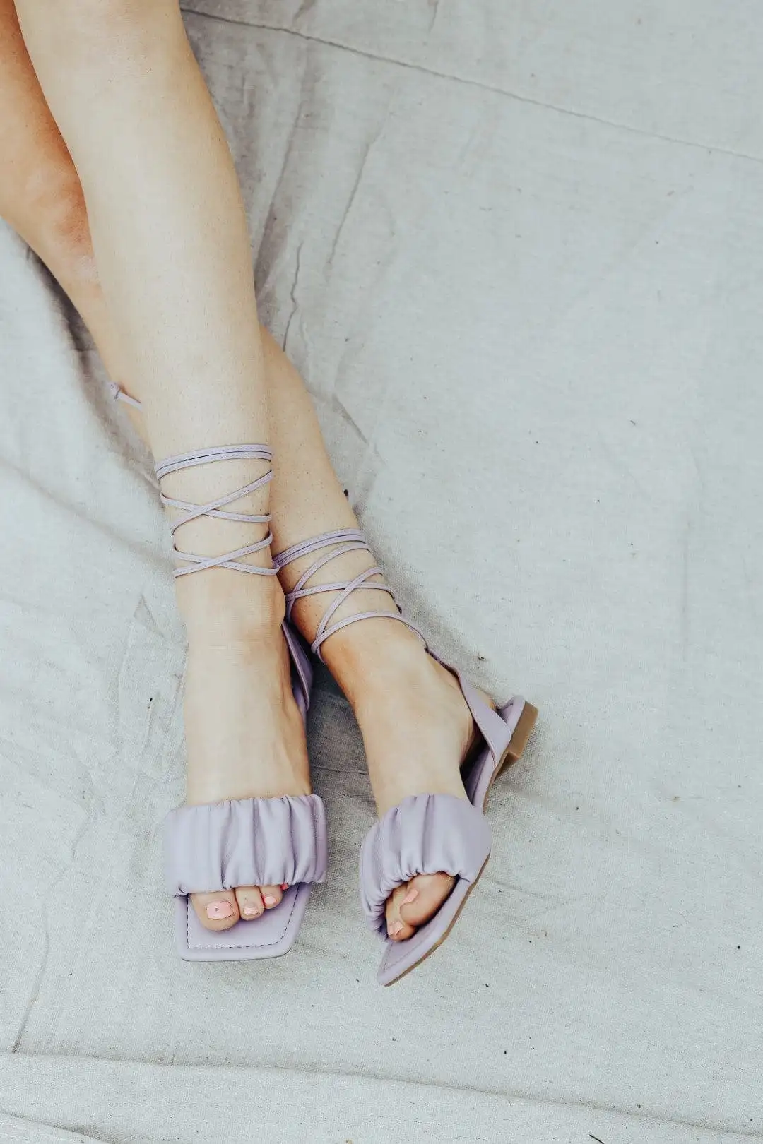 Lavender Lace Up Square Toe Sandals