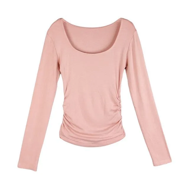 Long-Sleeve Scoop Neck Plain Slim Fit T-Shirt WI37