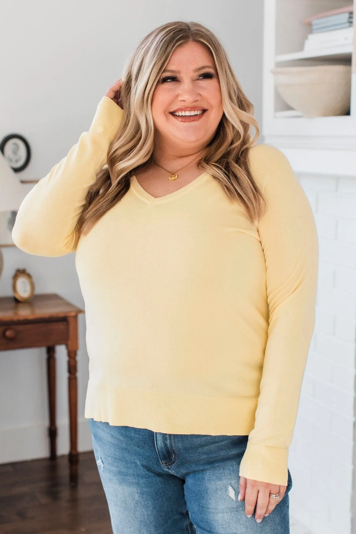 Madly In Love V-Neck Sweater- Light Yellow