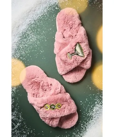 Maeve Icon Patch Fuzzy Slippers