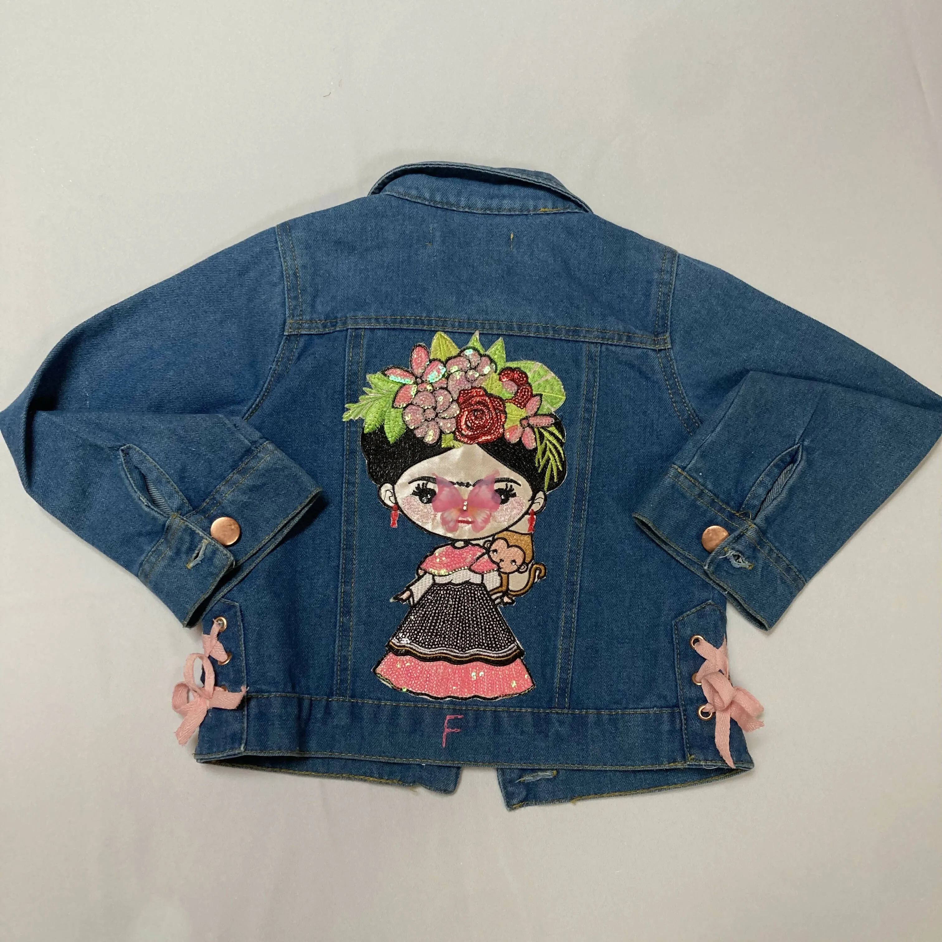 Maggie Devos - Denim Jacket - Fridita w/pink ties - Size 6 child