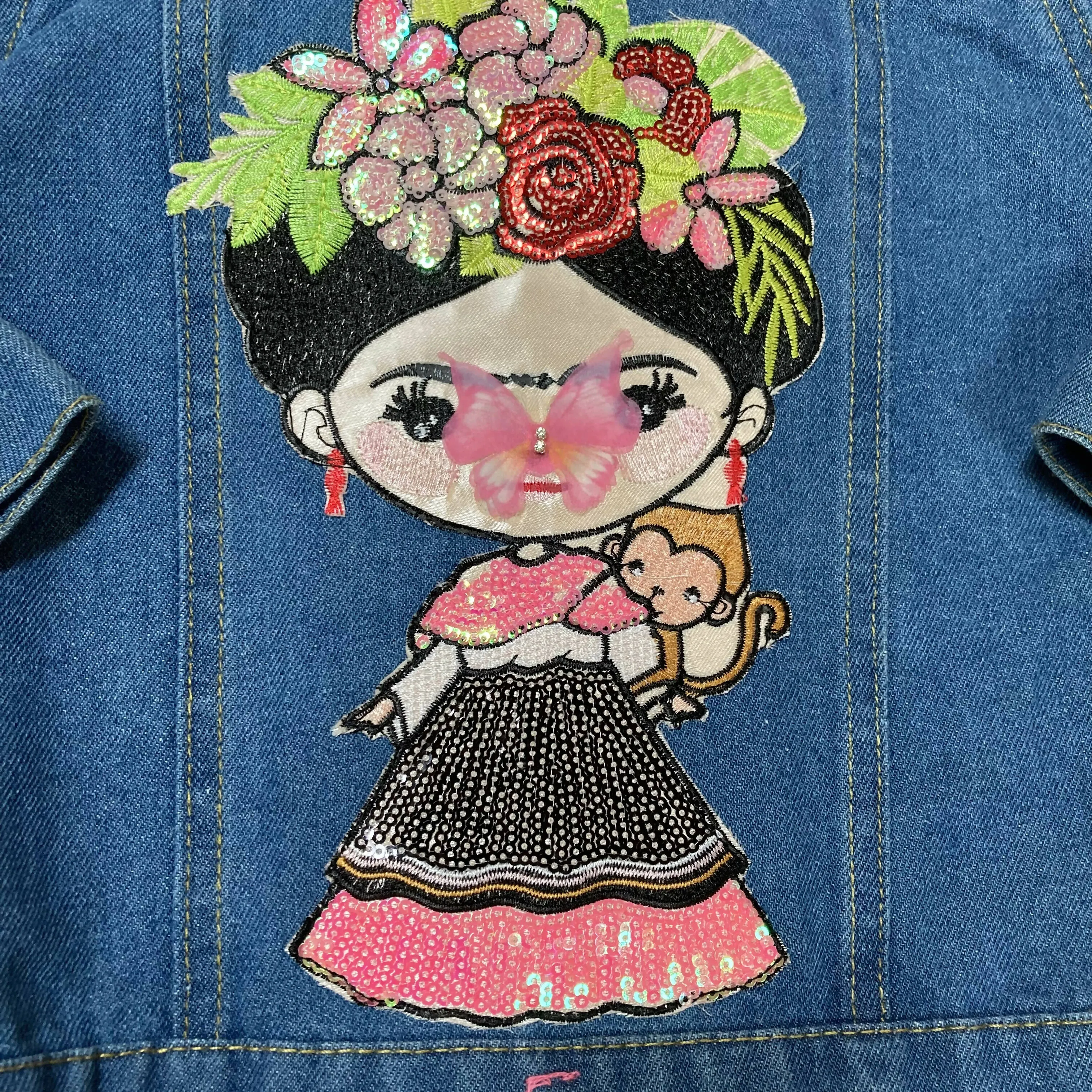 Maggie Devos - Denim Jacket - Fridita w/pink ties - Size 6 child