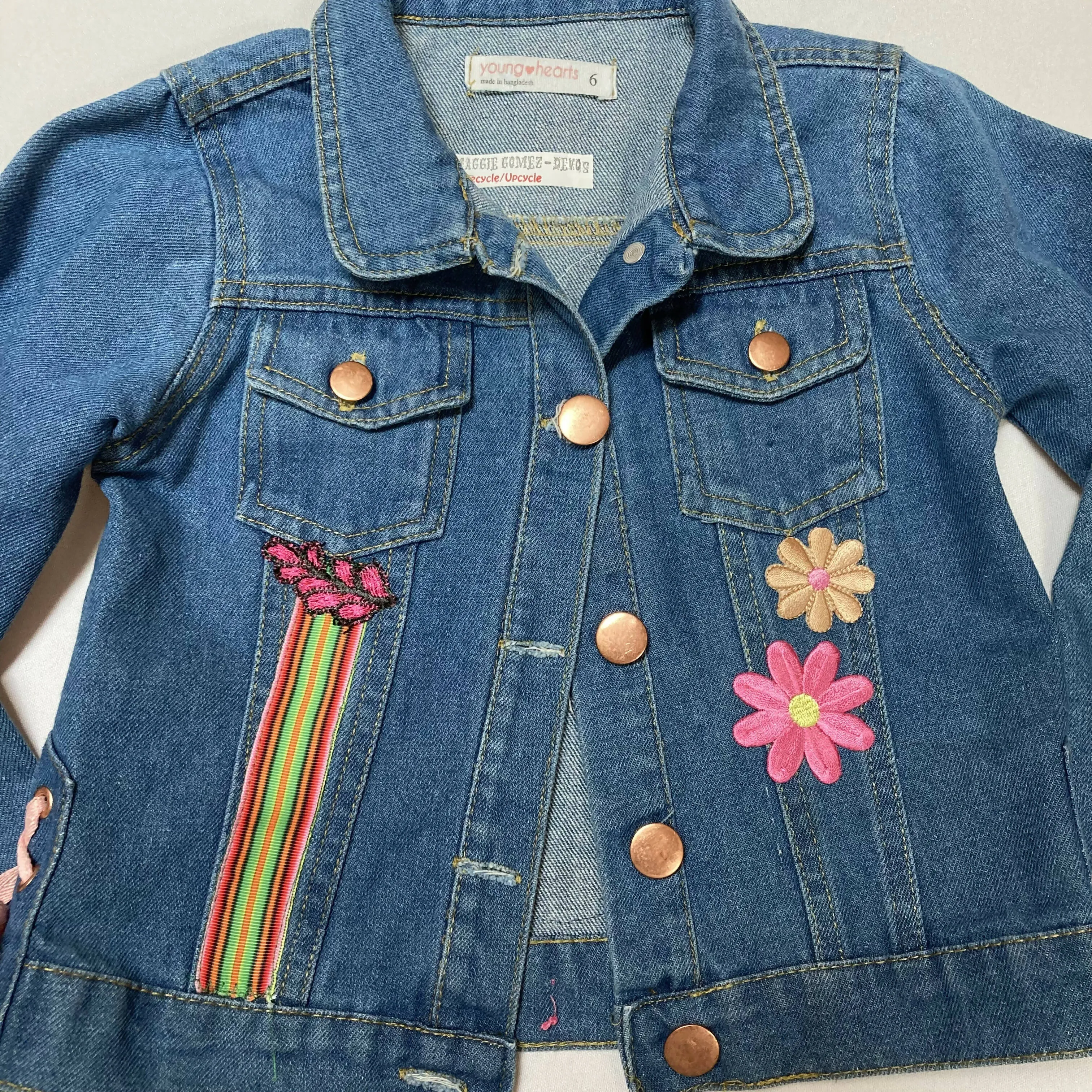 Maggie Devos - Denim Jacket - Fridita w/pink ties - Size 6 child