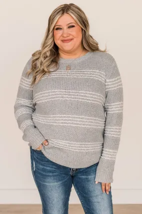 Meet Me There Striped Knit Sweater- Light Grey