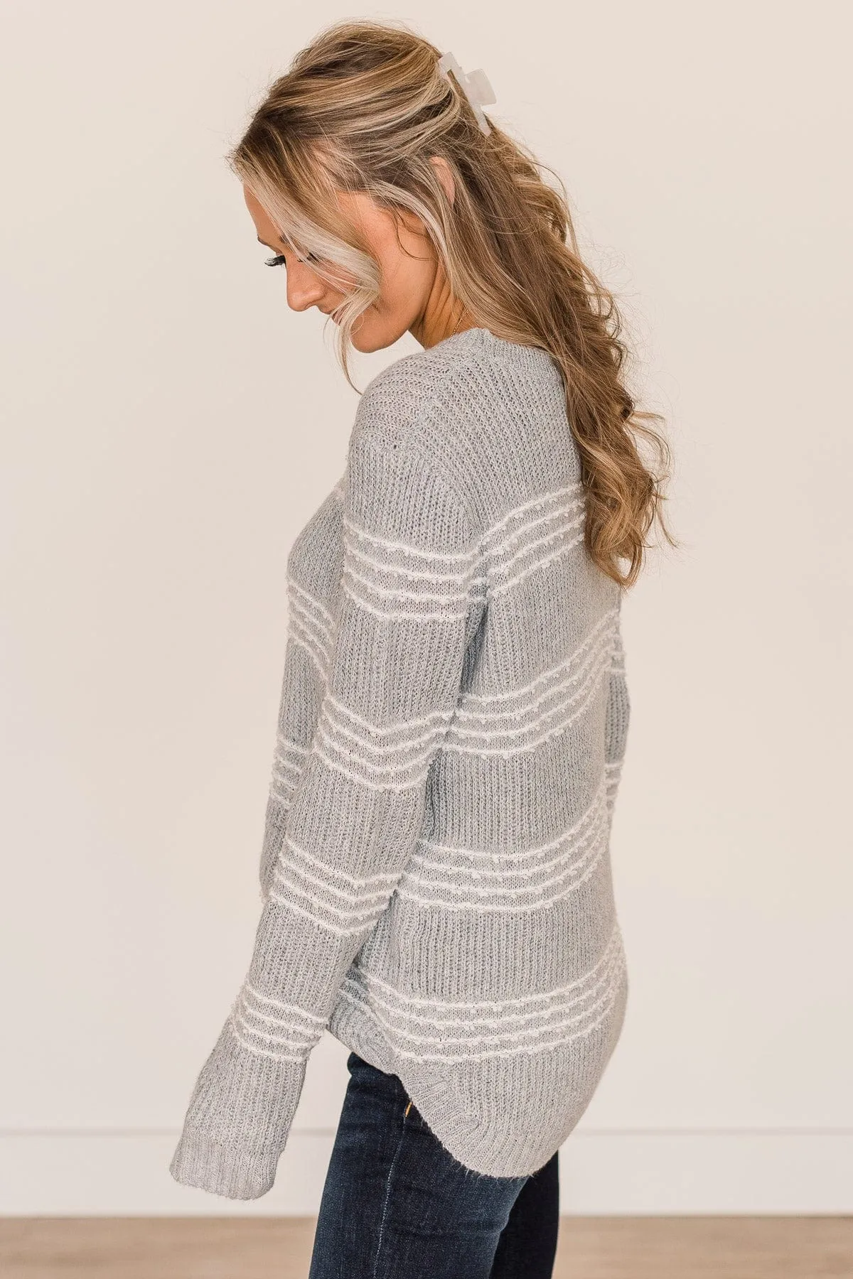 Meet Me There Striped Knit Sweater- Light Grey