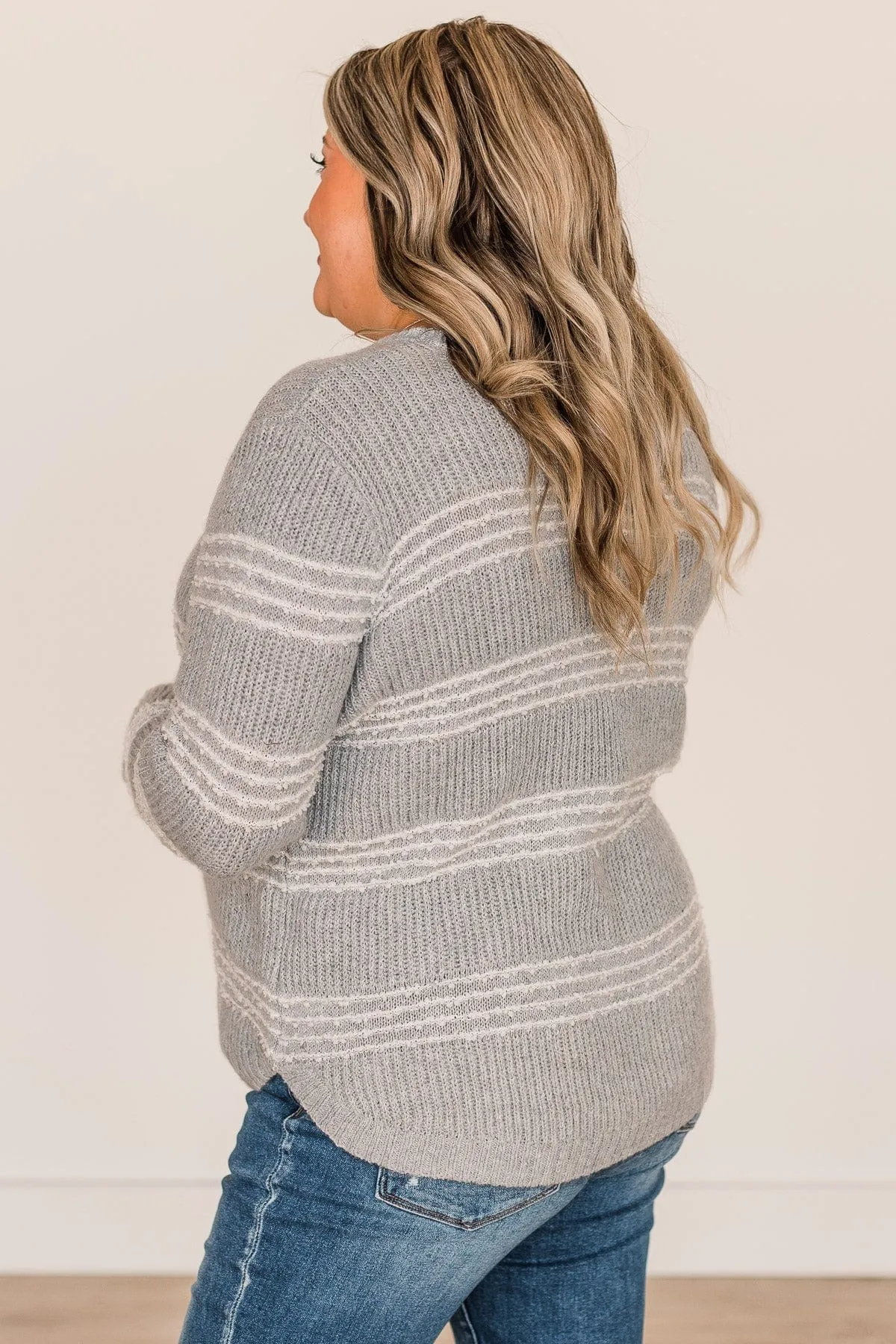 Meet Me There Striped Knit Sweater- Light Grey