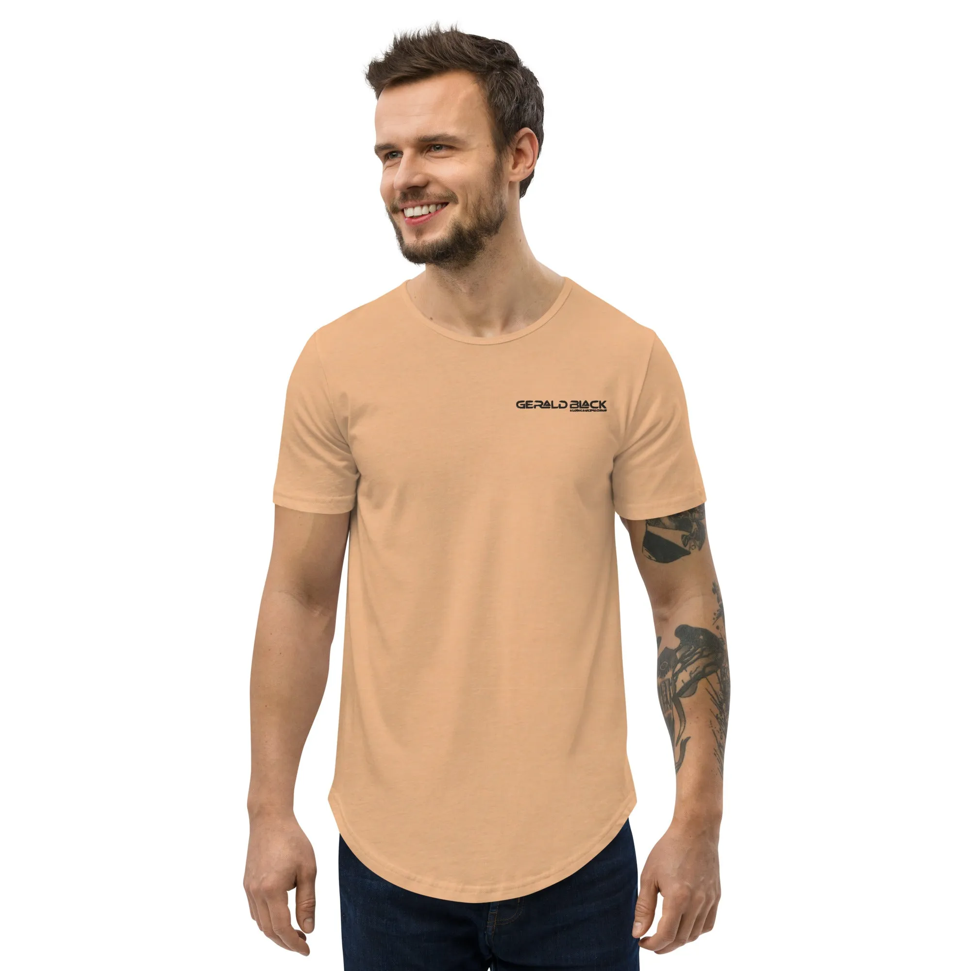 Men's Gerald Black Curved Bottom Hem Regular Fit Statement T-Shirts