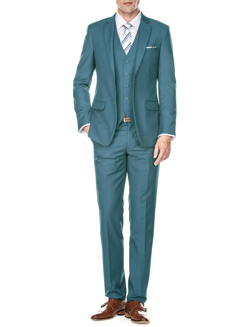 Men's Signature 3-Piece Slim Fit Suits (Slate Blue, Sea Green, Tan)