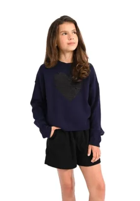 Molly Bracken Sweater with Large Sequin Heart Pattern