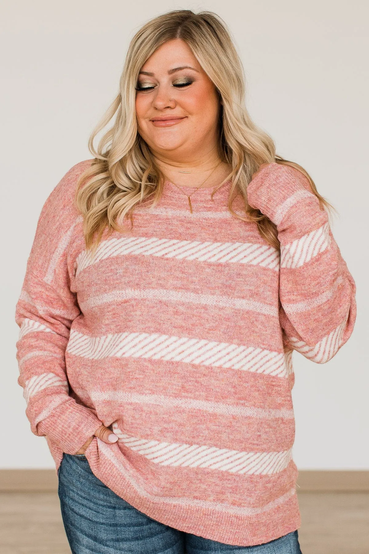 Never Look Back Striped Knit Sweater- Dusty Pink