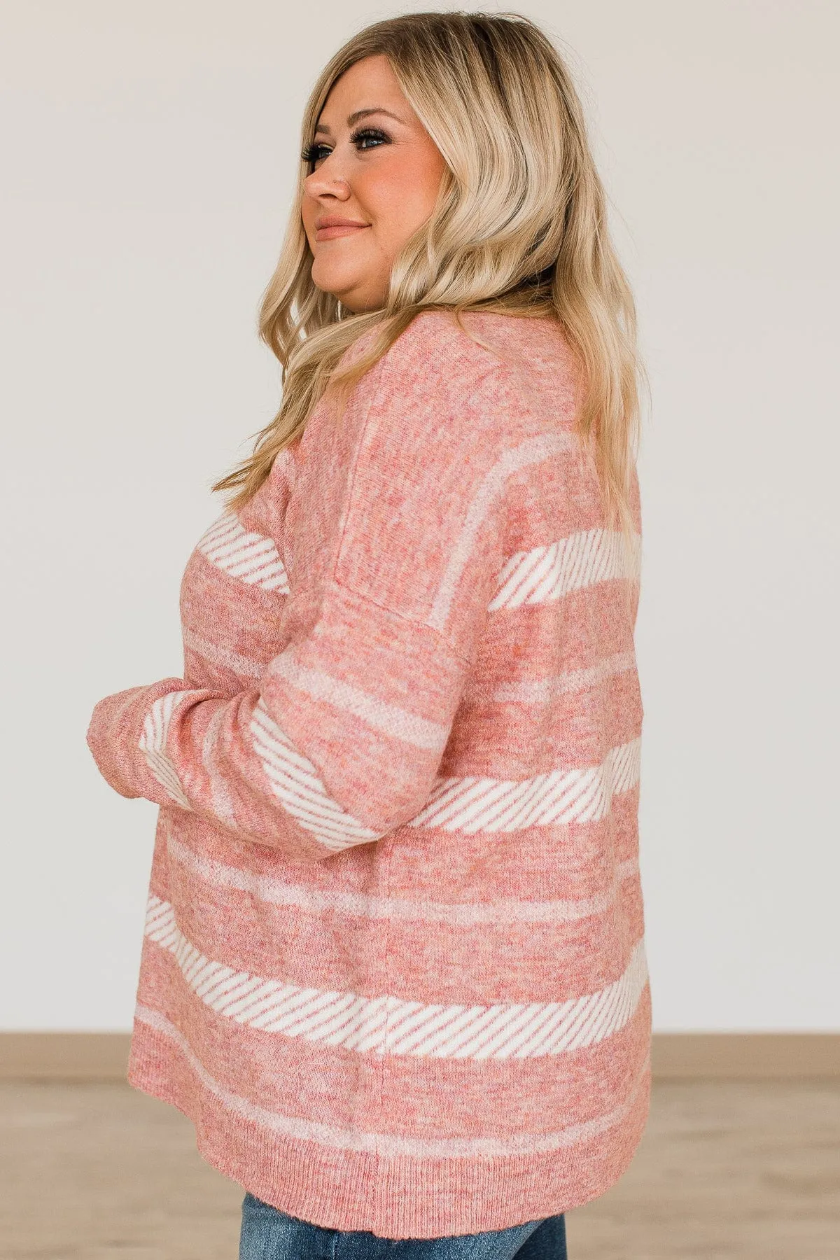 Never Look Back Striped Knit Sweater- Dusty Pink