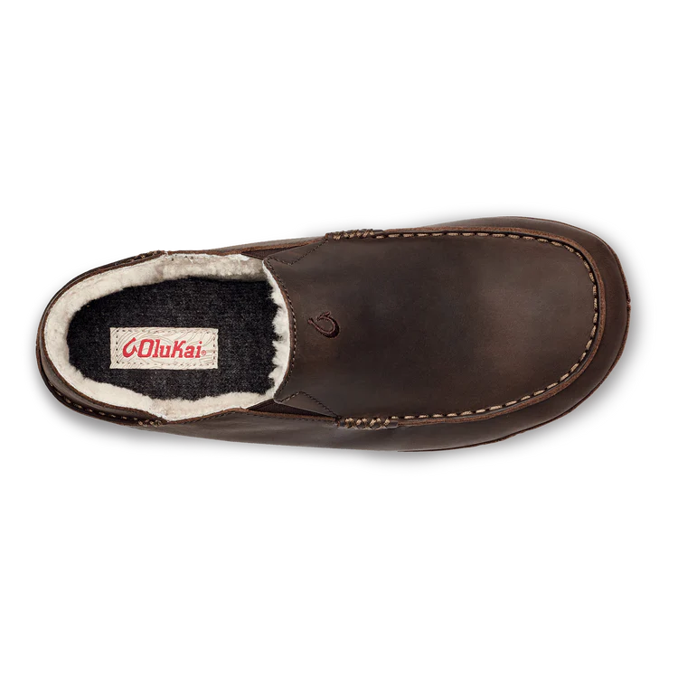 Olukai Men’s Moloa Leather Slippers-Dark Wood