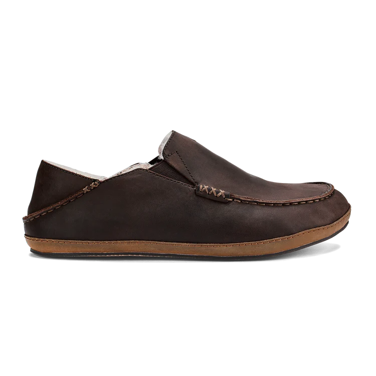 Olukai Men’s Moloa Leather Slippers-Dark Wood