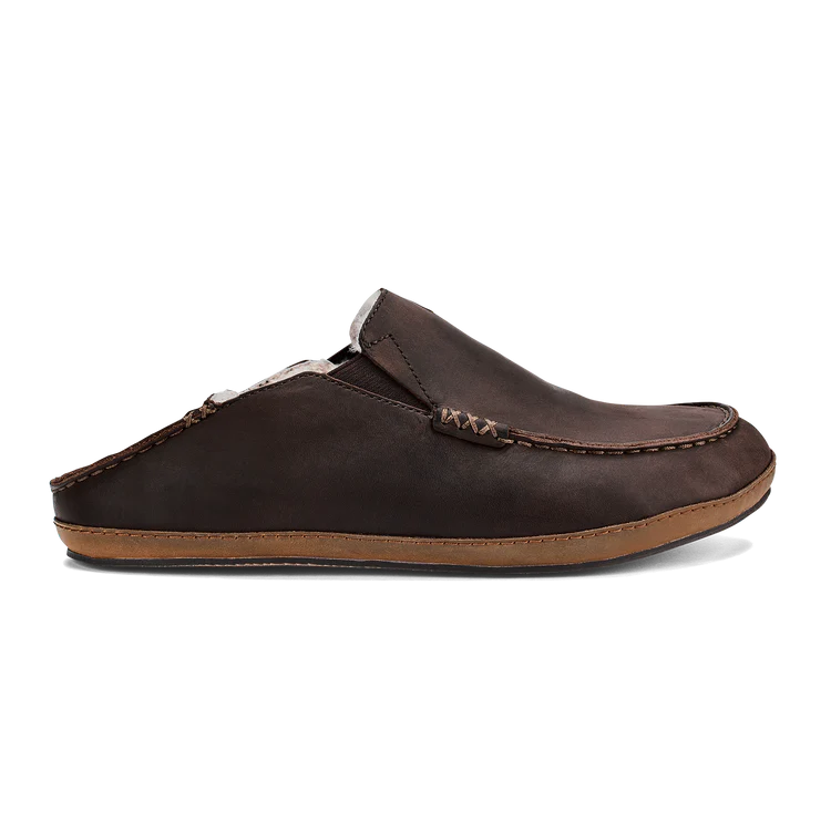 Olukai Men’s Moloa Leather Slippers-Dark Wood