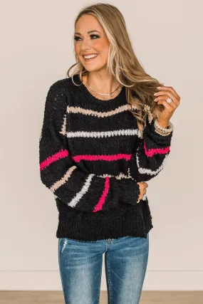 On A High Note Popcorn Knit Sweater- Black