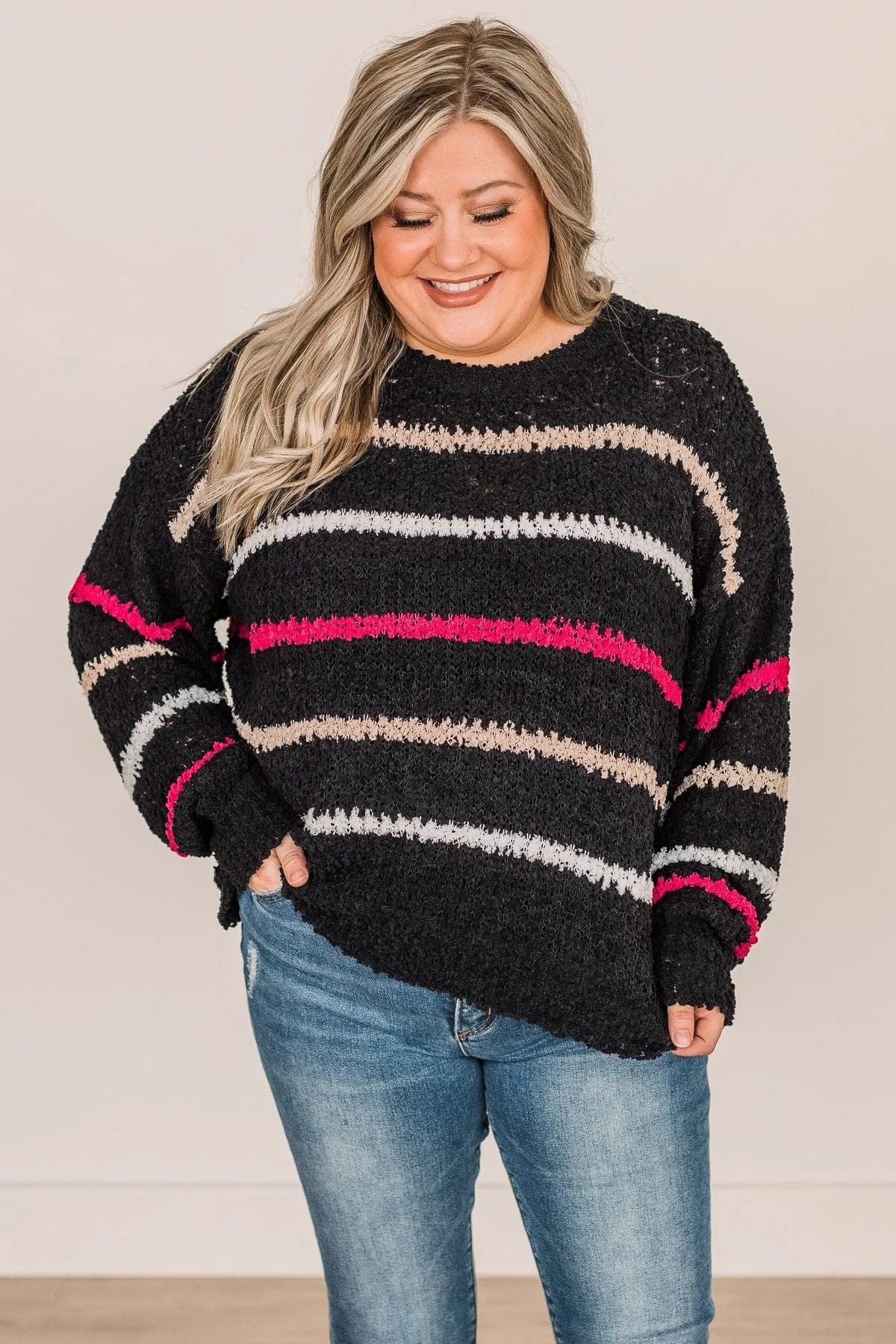 On A High Note Popcorn Knit Sweater- Black