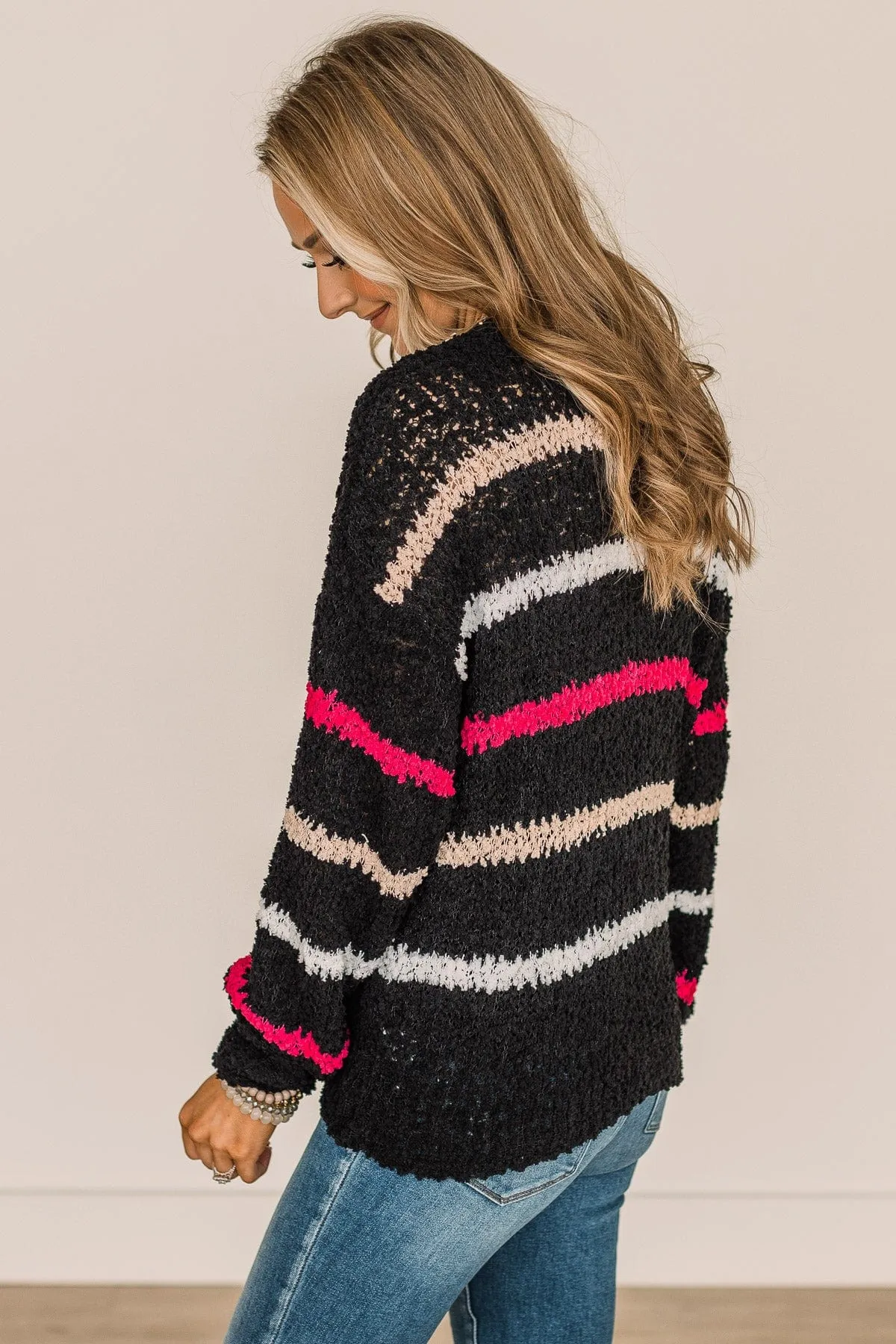 On A High Note Popcorn Knit Sweater- Black